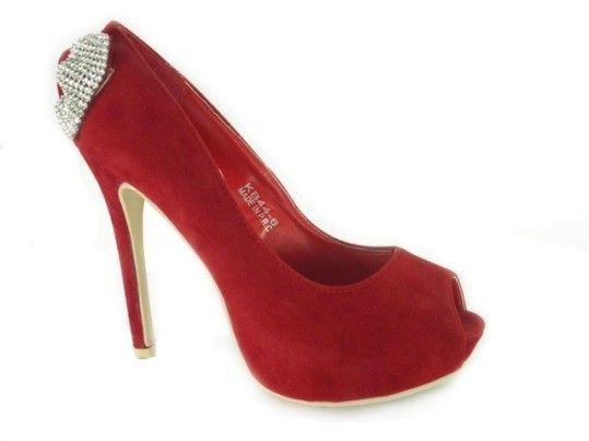 Decolte Donna Scarpe Spuntate Velluto Rosso Fiocco Strass e Plateau Decolte Donna Scarpe Spuntate Velluto Rosso Fiocco Strass e Plateau