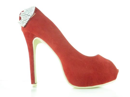 Decolte Donna Scarpe Spuntate Velluto Rosso Fiocco Strass e Plateau Decolte Donna Scarpe Spuntate Velluto Rosso Fiocco Strass e Plateau