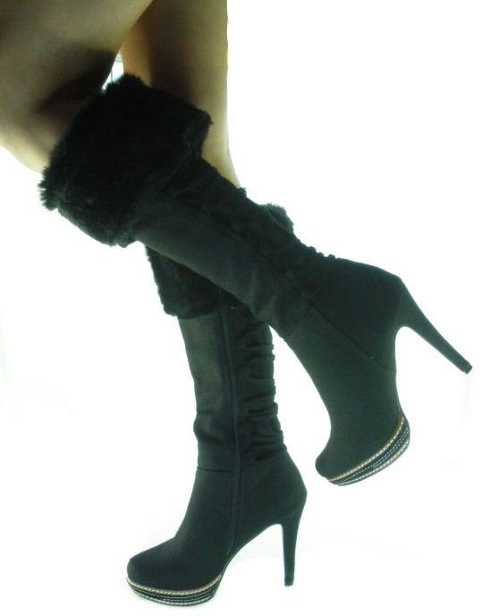 Scarpe Donna Stivali In Panno con Tacchi Alti e Pellicciotto Scarpe Donna Stivali In Panno con Tacchi Alti e Pellicciotto
