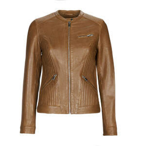 Giacca in pelle  Naf Naf  CZUNI  Marrone -   Giacche in pelle Donna