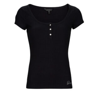 T-shirt  Guess  ES SS KARLEE JEWEL BTN HENLEY  Nero -  T-shirt maniche corte Donna