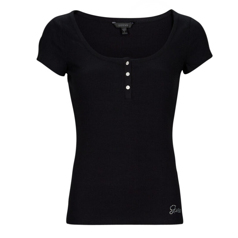 T-Shirt Guess ES SS KARLEE JEWEL BTN HENLEY Nero T-shirt maniche corte Donna - 1