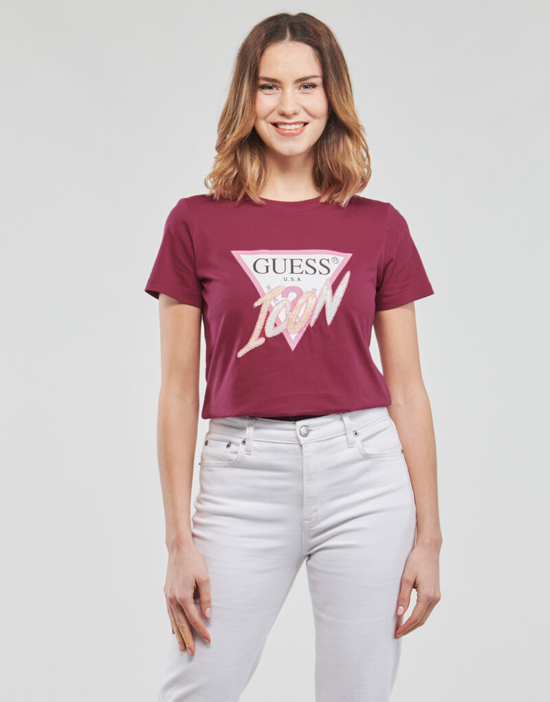 T-shirt Guess T-shirt &agrave; manches courtes SS CN ICON TEE Bordeaux pour femme - 2