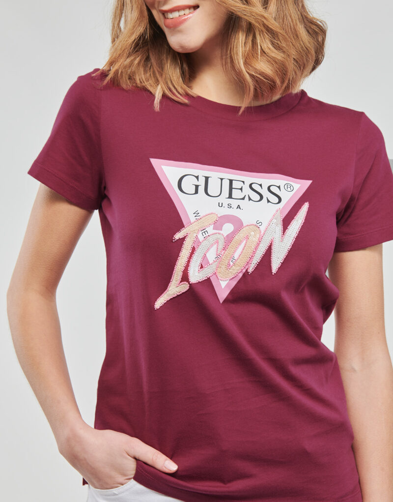 T-shirt Guess T-shirt &agrave; manches courtes SS CN ICON TEE Bordeaux pour femme - 5