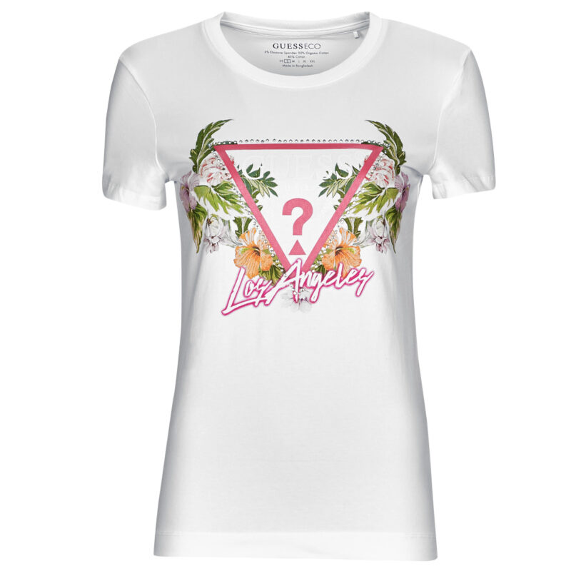 T-Shirt Guess SS CN TRIANGLE FLOWERS TEE Bianco T-shirt maniche corte Donna - 1