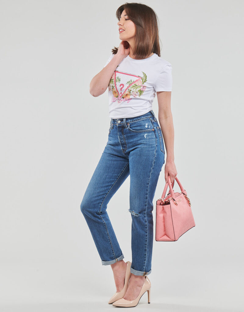 T-Shirt Guess SS CN TRIANGLE FLOWERS TEE Bianco T-shirt maniche corte Donna - 3