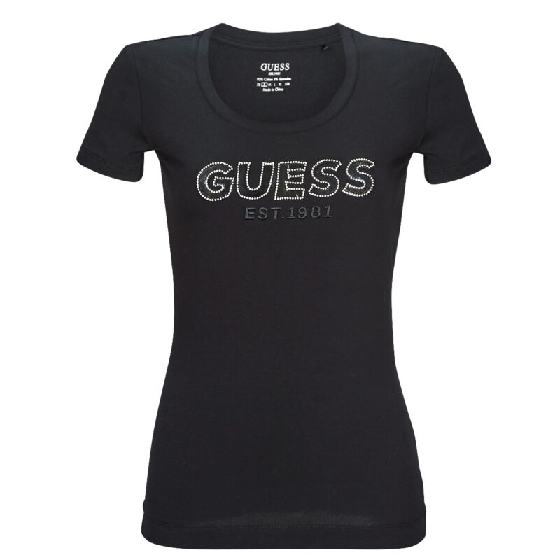Guess SS RN MESH LOGO TEE Black T-shirt short sleeves Woman - 1