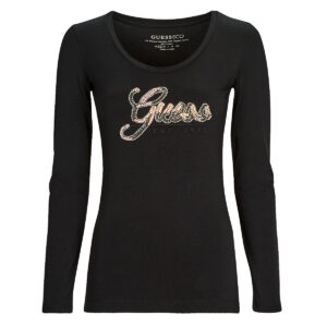 T-shirts a maniche lunghe  Guess  LS SN GUESS SCRIPT TEE  Nero -  T-shirts a maniche lunghe Donna