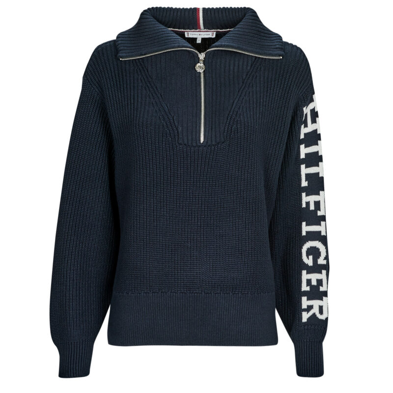 Pull Tommy Hilfiger PLACED HILFIGER 1/2 ZIP SWEATER Marine Pulls Femme - 1
