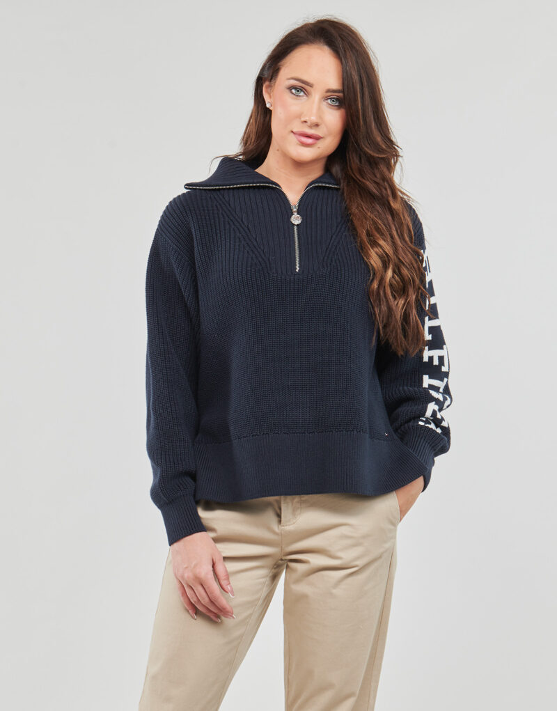 Pull Tommy Hilfiger PLACED HILFIGER 1/2 ZIP SWEATER Marine Pulls Femme - 2