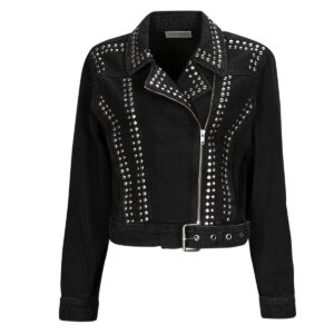 Giacca in pelle  Only  ONLGILLA LS STUD DNM BIKER JACKET CRO  Nero -   Giacche in pelle Donna