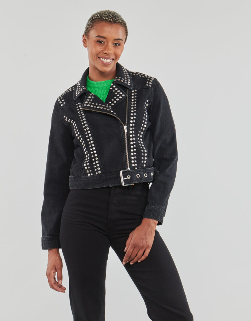 Leather jacketelle Only ONLGILLA LS STUD DNM BIKER JACKET CRO Black Jackets in pelle Donna - 2