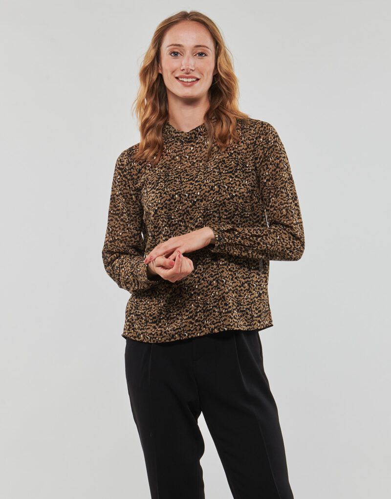 Camicetta Only ONLKACEY FR L/S HIGH NECK TOP PTM Marrone Camicette Donna - 2