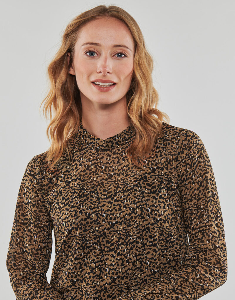 Camicetta Only ONLKACEY FR L/S HIGH NECK TOP PTM Marrone Camicette Donna - 5