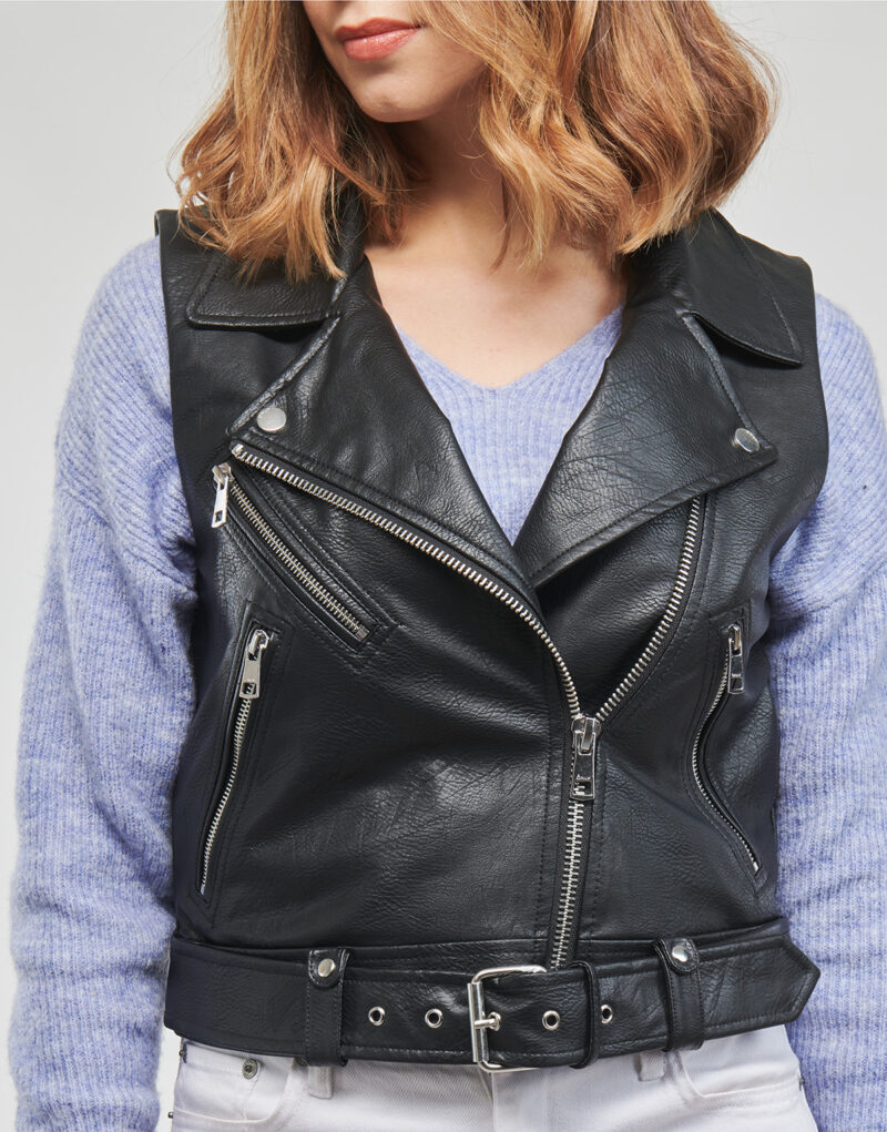 Giacca in pelle Only ONLVERA FAUX LEATHER WAISTCOAT Nero - Giacche in pelle Donna - 5