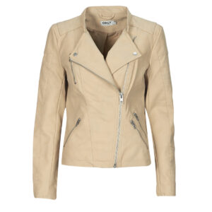 Giacca in pelle  Only  ONLAVA  Beige -   Giacche in pelle Donna