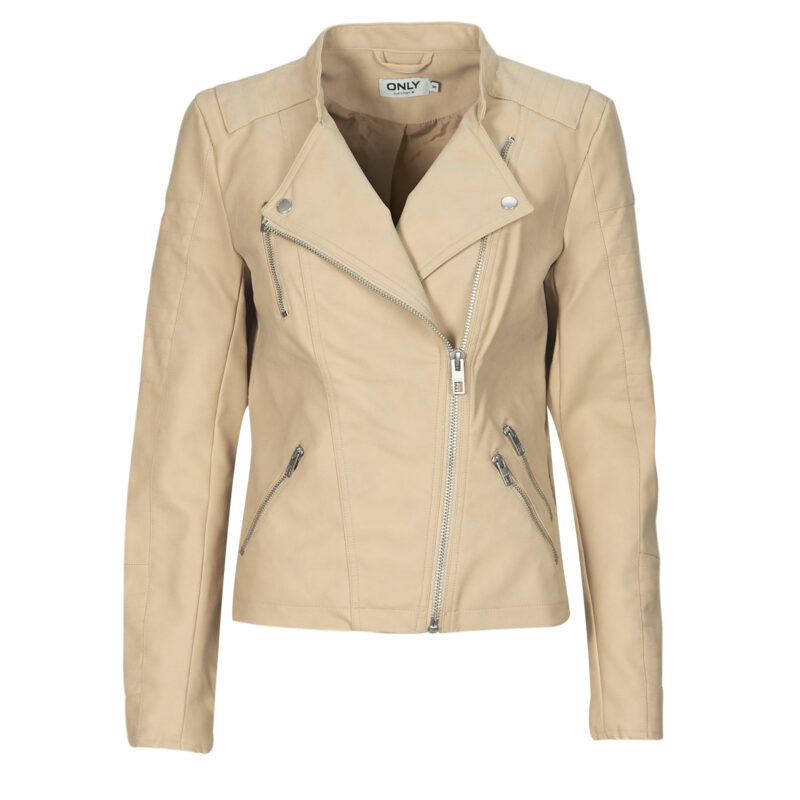 Leather jacketelle Only ONLAVA Beige Jackets in pelle Donna - 1