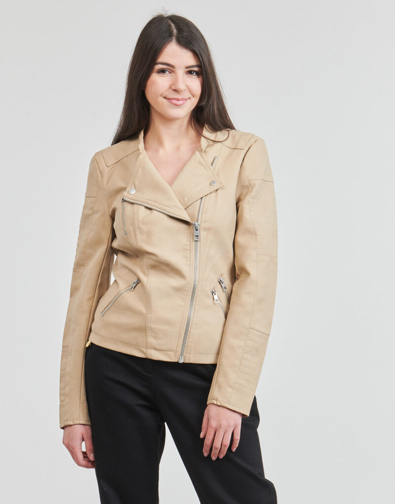 Leather jacketelle Only ONLAVA Beige Jackets in pelle Donna - 2