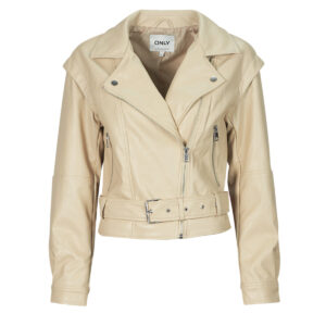 Giacca in pelle  Only  ONLRAVEN  Beige -   Giacche in pelle Donna