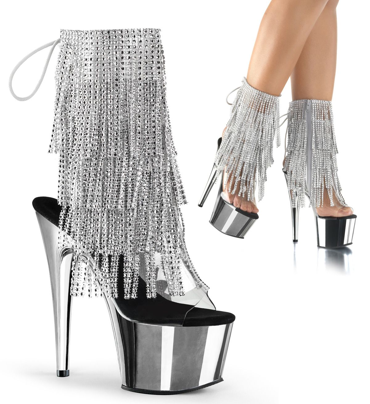 Pleaser ADORE-1017RSF ADO1017RSF/C-S/SCH Tronchetti  Tacco Altissimo 17 Plateau 7.0 Argento ADO1017RSF/C-S/SCH