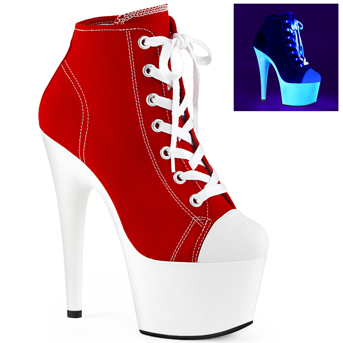 Pleaser Adore 700sk 02 Rosso Scarpe Donna con Zip Laterale Tacco Altissimo 17 Plateau 7.0