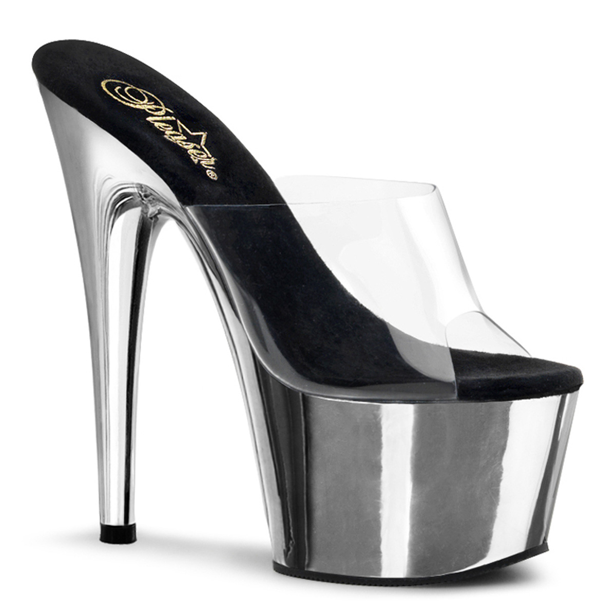 Pleaser Adore 701 Silver Women s Sabot Very High Heel 17 Plateau 7.0