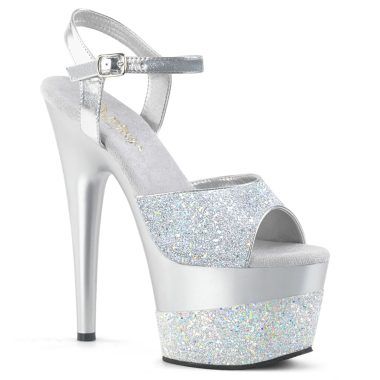 Pleaser ADORE-709-2G ADO709-2G/SG/M Sandali con Cinturino  Tacco Altissimo 17 Plateau 7.0 Argento Glitter ADO709-2G/SG/M