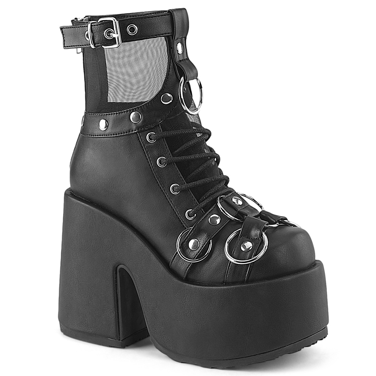 DemoniaCult Camel 52 Black Lace up ankle boots Heel 12 Plateau 7.5