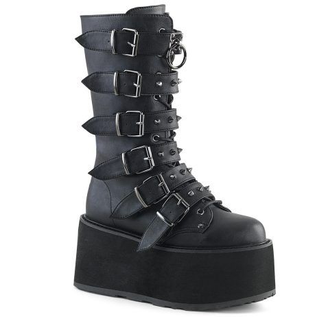 DemoniaCult Damned-225 Nero Stivaletti al Polpaccio  con Zip Laterale  Dam225/bvl