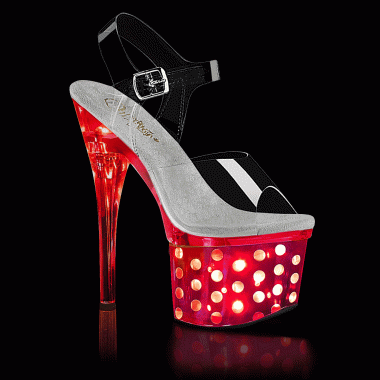 Pleaser DISCOLITE-708DOTS DISCOLT708DOTS/C/SCH Sandali con Cinturino  Tacco Altissimo 17 Plateau 7.6 Argento DISCOLT708DOTS/C/SCH
