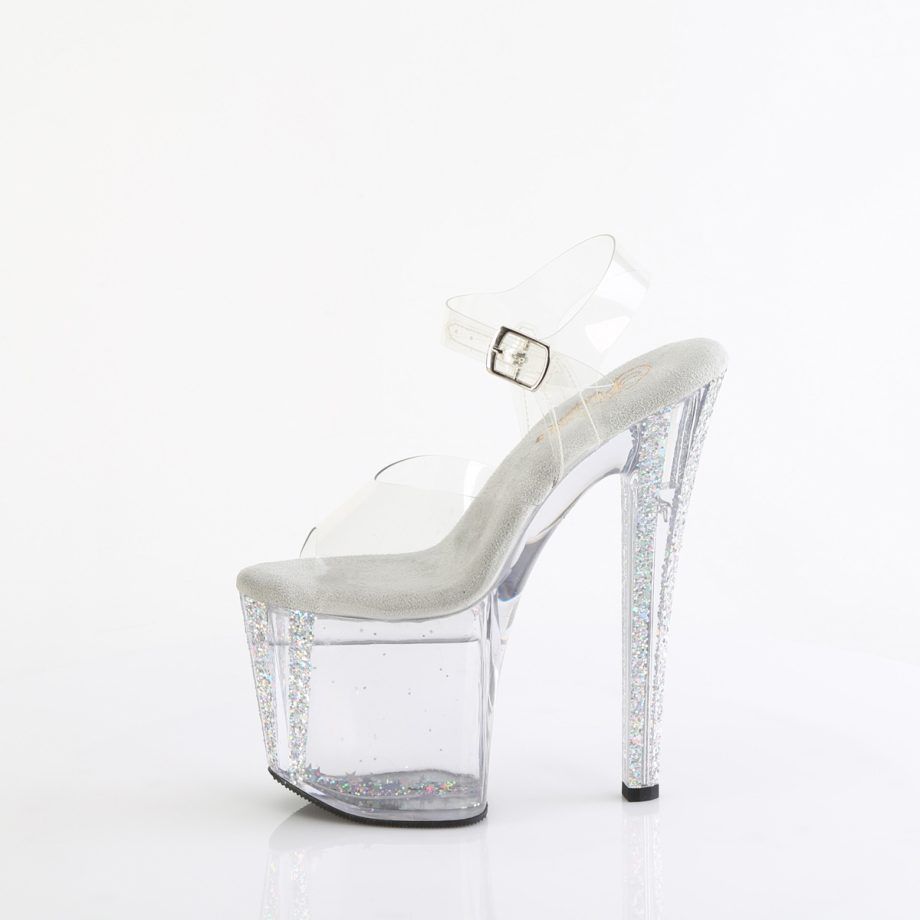 Pleaser ENCHANT-708AQUA-04 ENC708AQUA-04/C/C-SG Sandali con Cinturino  Tacco Altissimo 19 Plateau 9.5 Argento Glitter ENC708AQUA-04/C/C-SG