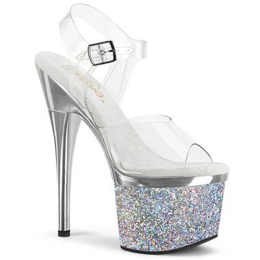 Pleaser ESTEEM-708CHLG ESTM708CHLG/C/SCH Sandali con Cinturino  Tacco Altissimo 17 Plateau 7.6 Argento ESTM708CHLG/C/SCH