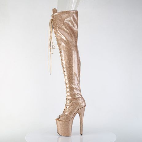 Pleaser FLAMINGO-3021GP FLAM3021GP/GG/M Stivali Sopra il Ginocchio  Tacco Altissimo 20 Plateau 10.0 Oro FLAM3021GP/GG/M