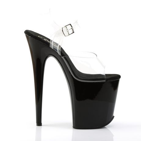 Pleaser FLAMINGO-808 FLAM808/C/B Sandali con Cinturino  Tacco Altissimo 20 Plateau 10.2 Nero FLAM808/C/B