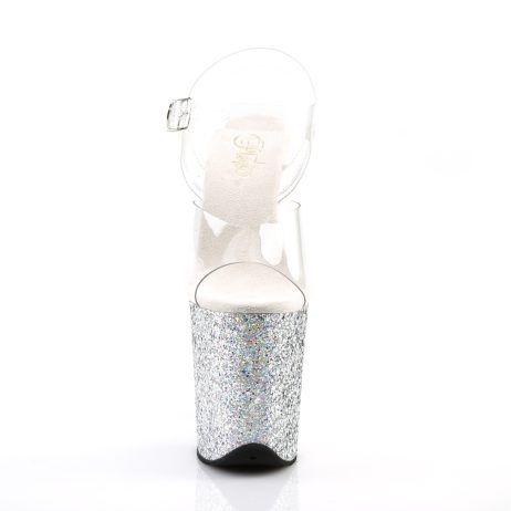 Pleaser FLAMINGO-808LG FLAM808LG/C/SG Sandali con Cinturino  Tacco Altissimo 20 Plateau 10.2 Argento Glitter FLAM808LG/C/SG