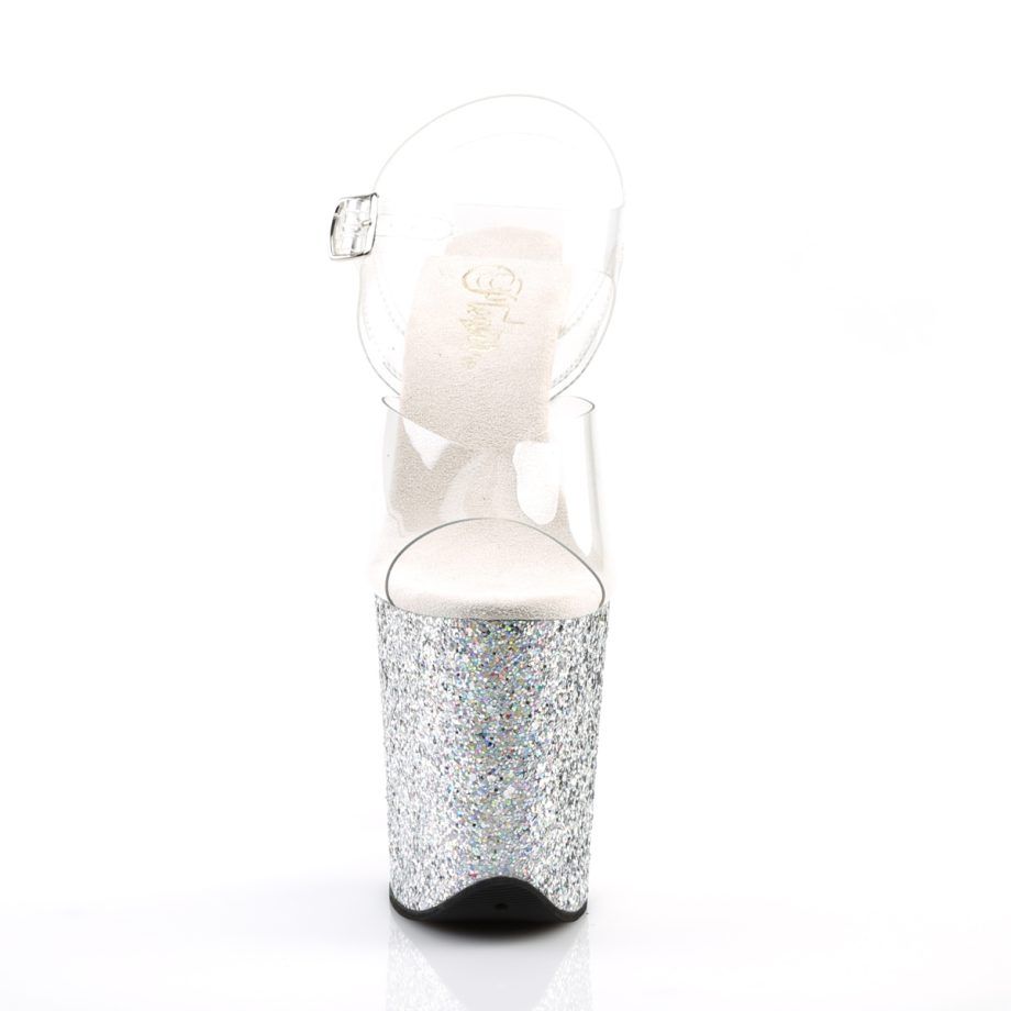 Pleaser FLAMINGO-808LG FLAM808LG/C/SG Sandali con Cinturino  Tacco Altissimo 20 Plateau 10.2 Argento Glitter FLAM808LG/C/SG