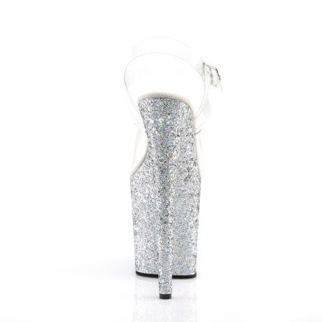Pleaser FLAMINGO-808LG FLAM808LG/C/SG Sandali con Cinturino  Tacco Altissimo 20 Plateau 10.2 Argento Glitter FLAM808LG/C/SG