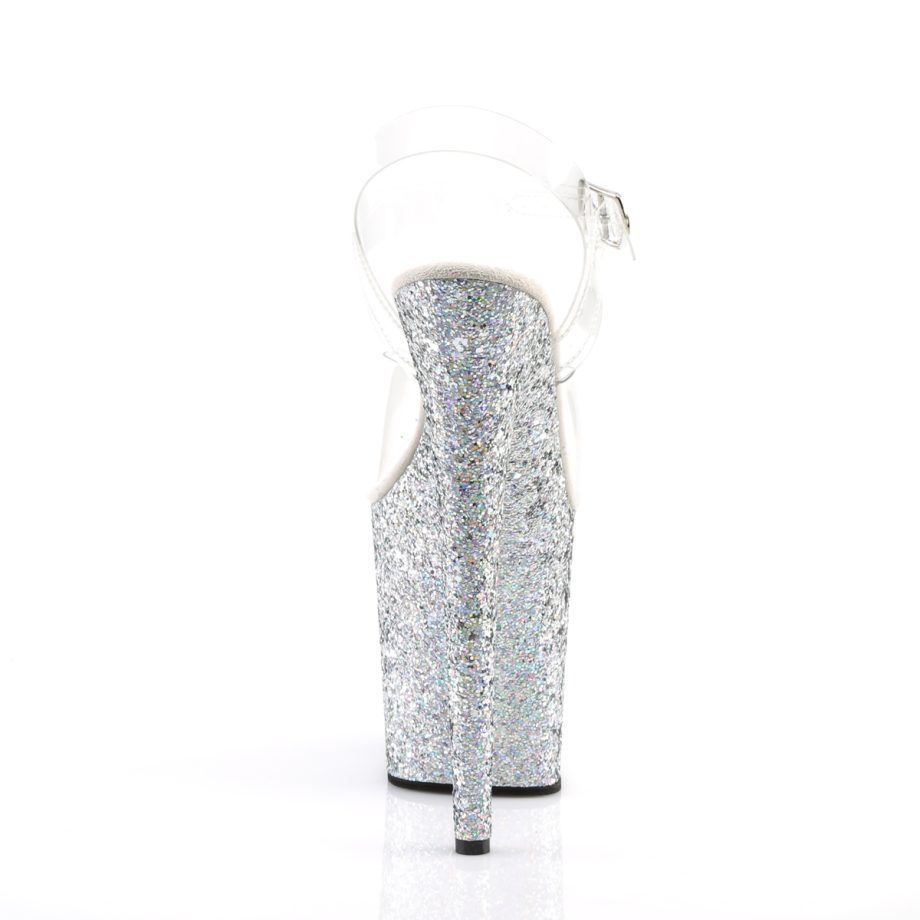 Pleaser FLAMINGO-808LG FLAM808LG/C/SG Sandali con Cinturino  Tacco Altissimo 20 Plateau 10.2 Argento Glitter FLAM808LG/C/SG