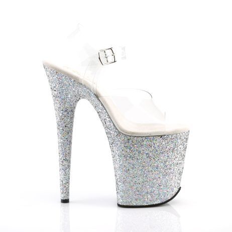 Pleaser FLAMINGO-808LG FLAM808LG/C/SG Sandali con Cinturino  Tacco Altissimo 20 Plateau 10.2 Argento Glitter FLAM808LG/C/SG