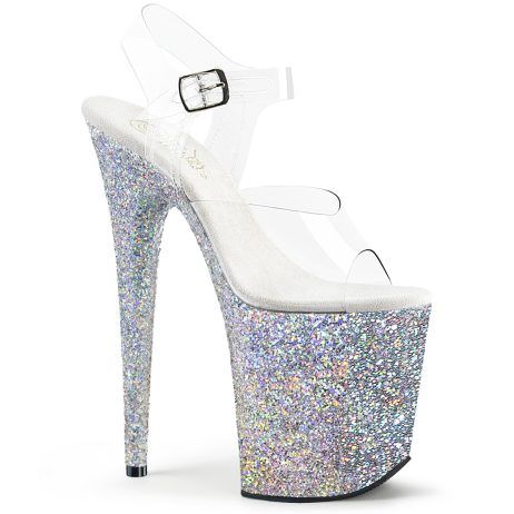 Pleaser FLAMINGO-808LG FLAM808LG/C/SG Sandali con Cinturino  Tacco Altissimo 20 Plateau 10.2 Argento Glitter FLAM808LG/C/SG