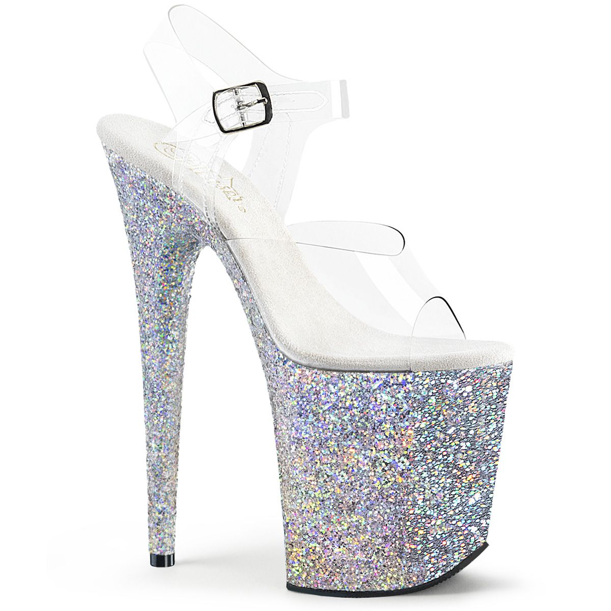 Pleaser FLAMINGO-808LG FLAM808LG/C/SG Sandali con Cinturino  Tacco Altissimo 20 Plateau 10.2 Argento Glitter FLAM808LG/C/SG