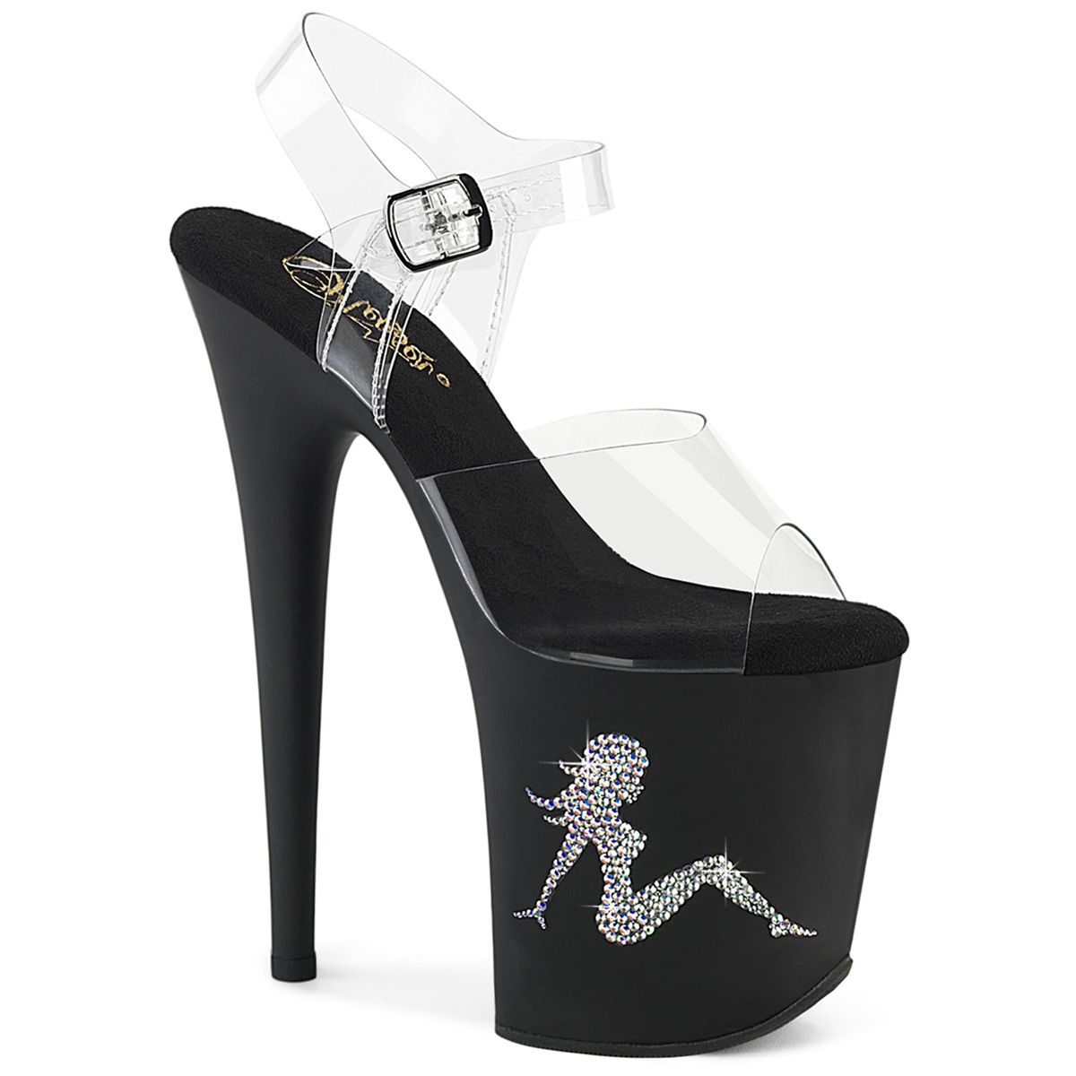 Pleaser FLAMINGO-808TGRS FLAM808TGRS/C/B-S Sandali con Cinturino  Tacco Altissimo 20 Plateau 10.0 Nero FLAM808TGRS/C/B-S