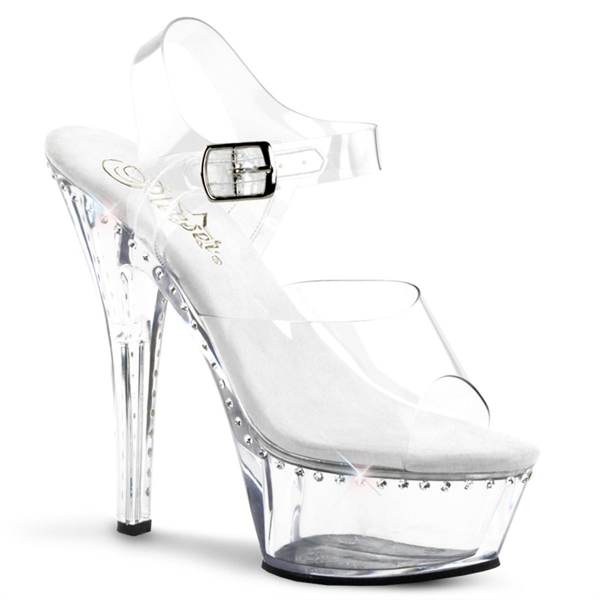 Pleaser KISS-208LS KISS208LS/C/M Sandali con Cinturino  Tacco Altissimo 15 Plateau 4.5 Trasparente KISS208LS/C/M