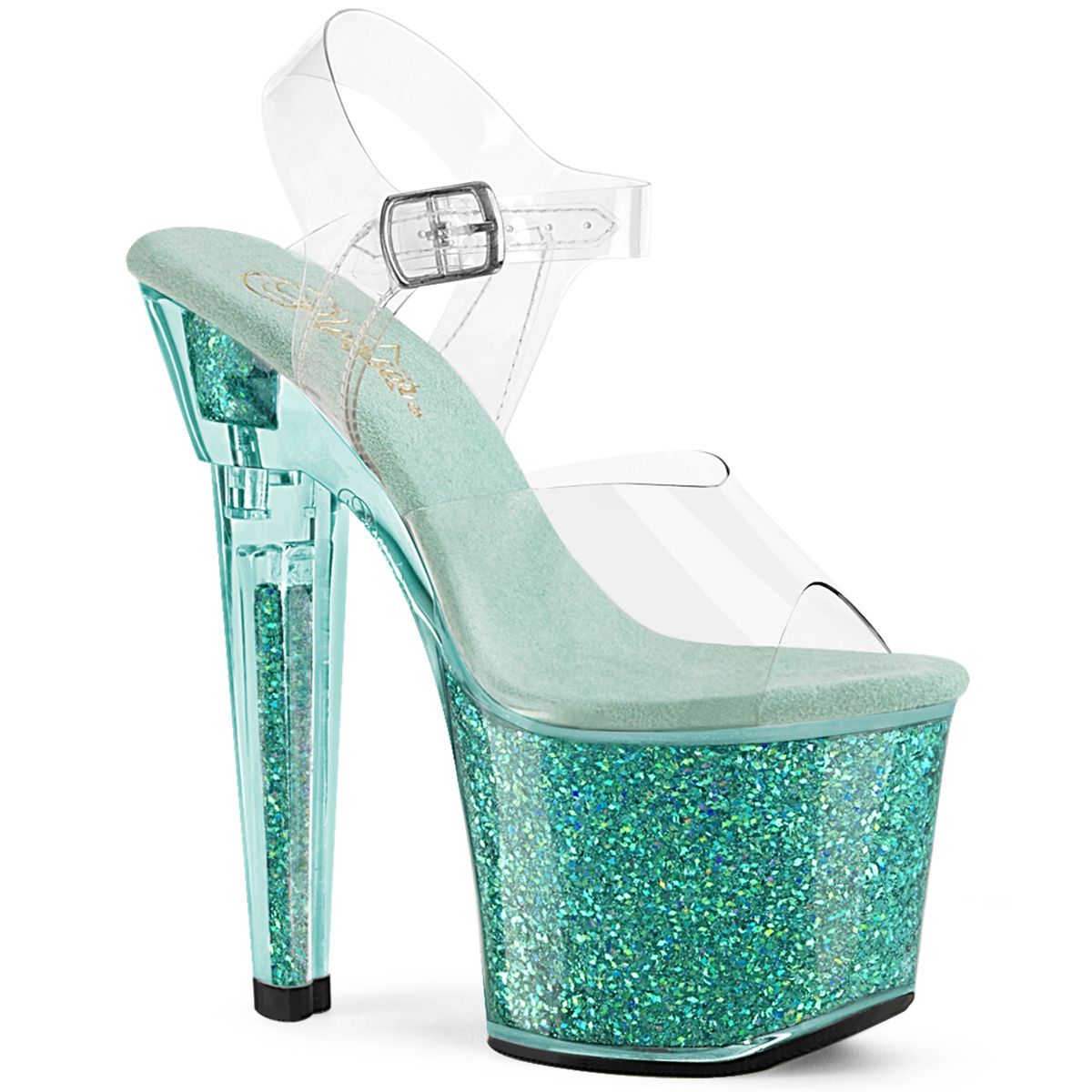 Pleaser LOVESICK-708SG LOVESK708SG/C/AQG Sandali con Cinturino  Tacco Altissimo 17 Plateau 8.3 Trasparente LOVESK708SG/C/AQG