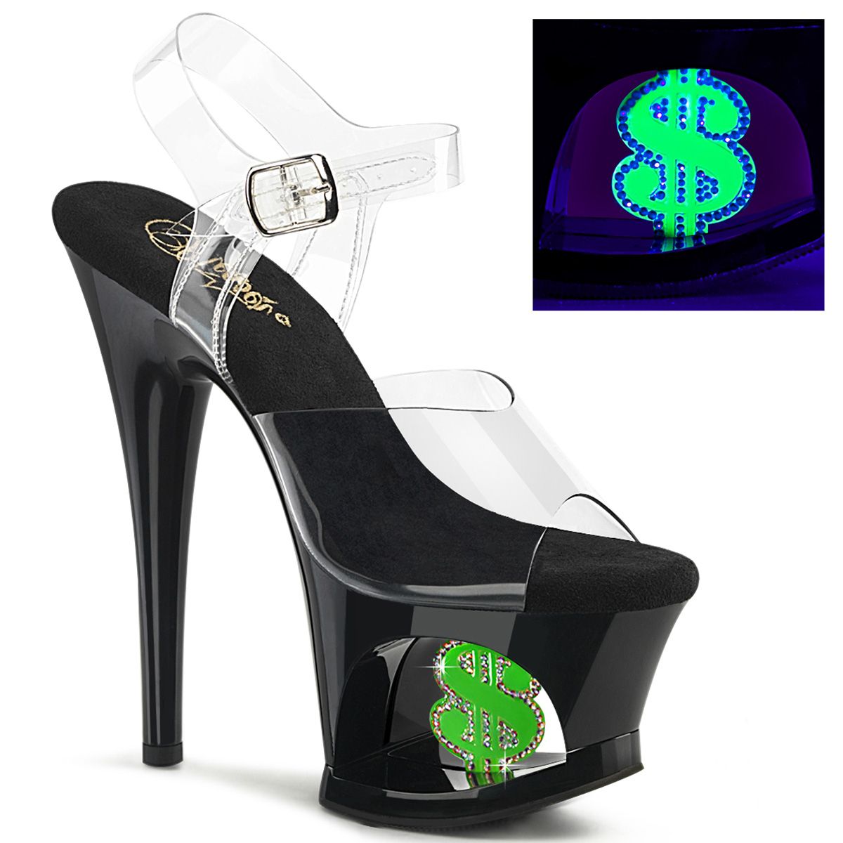Pleaser MOON-708USD MOON708USD/C/B-NGN Sandali con Cinturino  Tacco Altissimo 17 Plateau 7.0 Nero MOON708USD/C/B-NGN