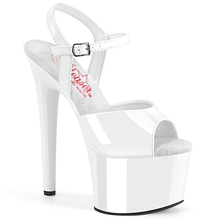 Pleaser PASSION-709 PASN709/W/M Sandali con Cinturino  Tacco Altissimo 17 Plateau 7.0 Bianco PASN709/W/M
