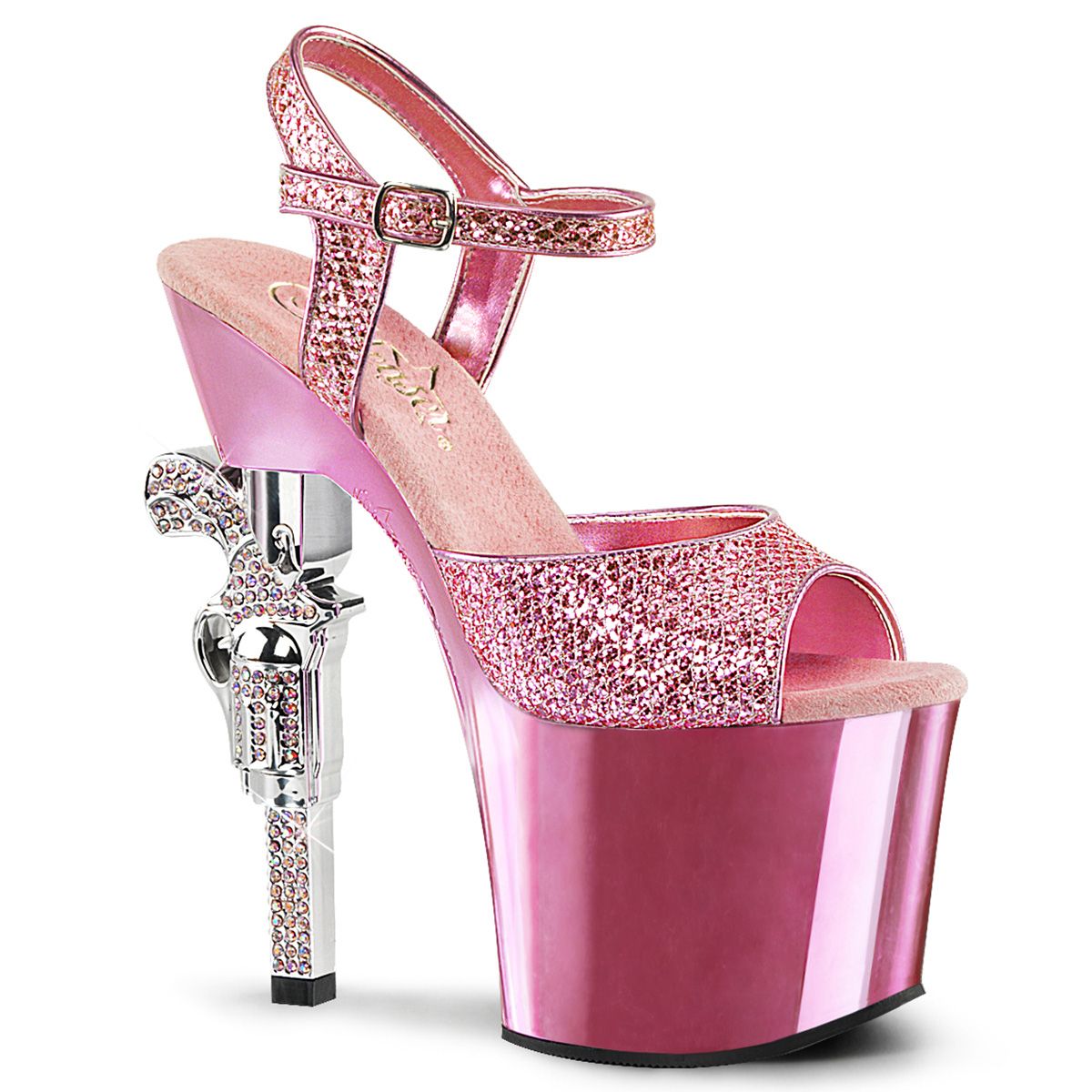 Pleaser REVOLVER-709G REV709G/BPG/BPCH Sandali con Cinturino  Tacco Altissimo 17 Plateau 8.3 Rosa REV709G/BPG/BPCH