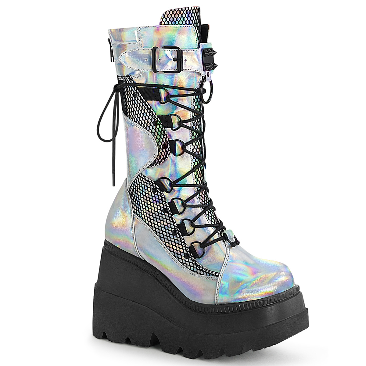DemoniaCult Shaker 70 Black Lace Up Calf Booties Platform 11.4