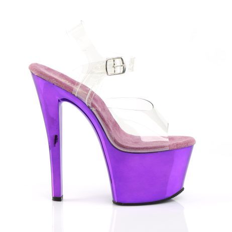 Pleaser SKY-308 SKY308/C/PPCH Sandali con Cinturino  Tacco Altissimo 17 Plateau 7.0 Viola SKY308/C/PPCH