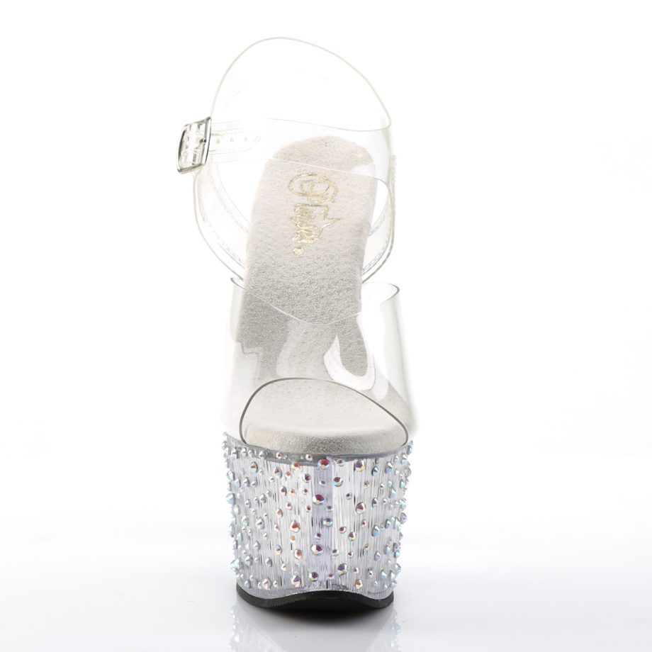 Pleaser STARDANCE-708 STDANCE708/C/M Sandali con Cinturino  Tacco Altissimo 17 Plateau 7.0 Argento STDANCE708/C/M